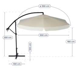 Parasol ogrodowy na wysięgniku składany 350cm Kremowy + Pokrowiec