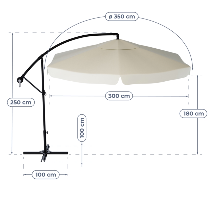 Parasol ogrodowy na wysięgniku składany 350cm Kremowy + Pokrowiec
