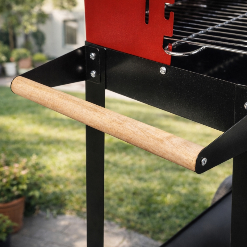 Grill węglowy ogrodowy z kółkami Czerwony + Akcesoria