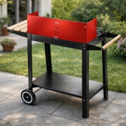 Grill węglowy ogrodowy z kółkami Czerwony + Akcesoria