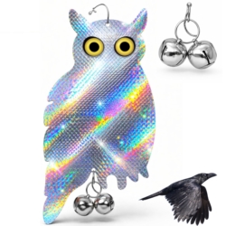 Zawieszana Sowa stojąca z efektem hologramu odstraszacz gołębi, ptaków + Dzwonek