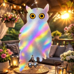 Zawieszana Sowa stojąca z efektem hologramu odstraszacz gołębi, ptaków + Dzwonek