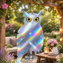 Zawieszana Sowa stojąca z efektem hologramu odstraszacz gołębi, ptaków + Dzwonek