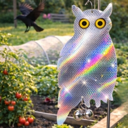 Zawieszana Sowa stojąca z efektem hologramu odstraszacz gołębi, ptaków + Dzwonek