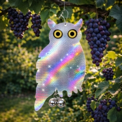 Zawieszana Sowa stojąca z efektem hologramu odstraszacz gołębi, ptaków + Dzwonek