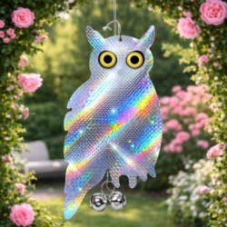 Zawieszana Sowa stojąca z efektem hologramu odstraszacz gołębi, ptaków + Dzwonek