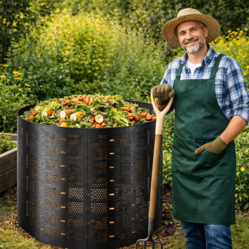 Kompostownik ogrodowy balia z wentylacją 800L Czarny