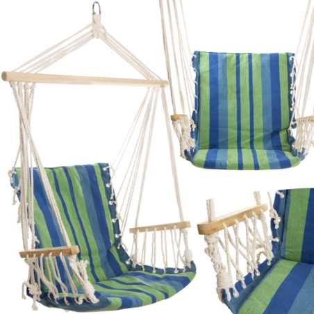 Hamak wiszący krzesło zawieszane z podłokietnikami Niebiesko-Zielony