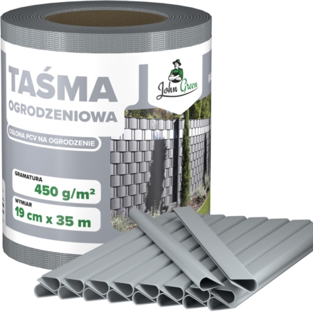 Taśma ogrodzeniowa do paneli ogrodzeniowych 19cm x 35m 450g/m2 Szary + 20 Klipsów