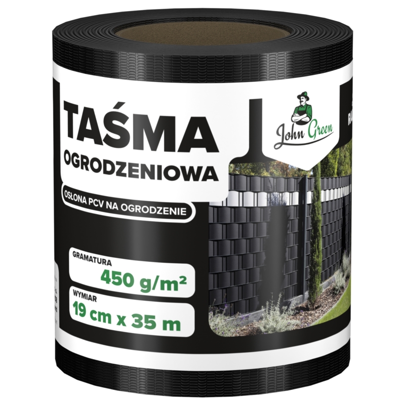 Taśma ogrodzeniowa do paneli ogrodzeniowych 19cm x 35m 450g/m2 Czarny + 20 Klipsów