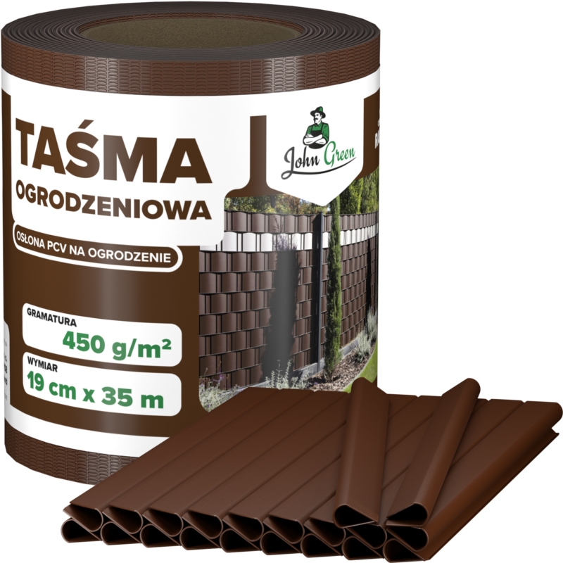 Taśma ogrodzeniowa do paneli ogrodzeniowych 19cm x 35m 450g/m2 Ciemny Brązowy + 20 Klipsów