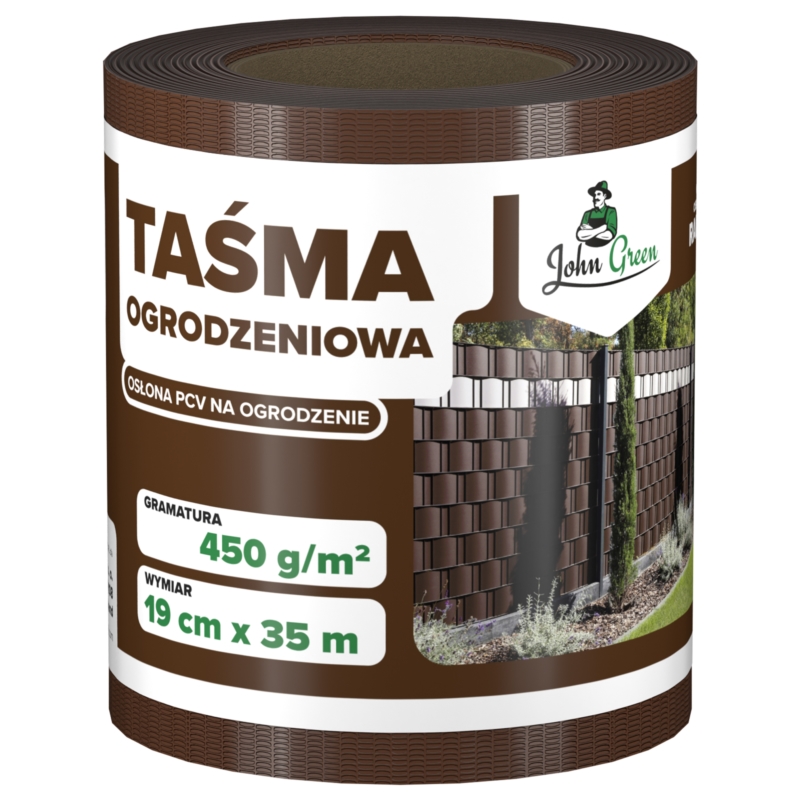 Taśma ogrodzeniowa do paneli ogrodzeniowych 19cm x 35m 450g/m2 Ciemny Brązowy + 20 Klipsów