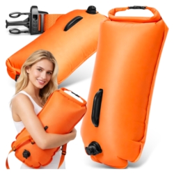 Bojka asekuracyjna do pływania, dmuchana z suchą kieszenią 2w1