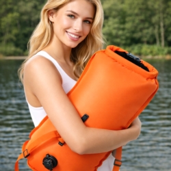 Bojka asekuracyjna do pływania, dmuchana z suchą kieszenią 2w1