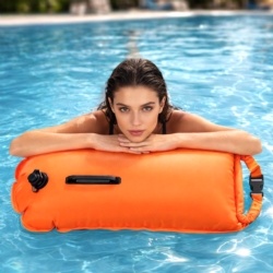 Bojka asekuracyjna do pływania, dmuchana z suchą kieszenią 2w1