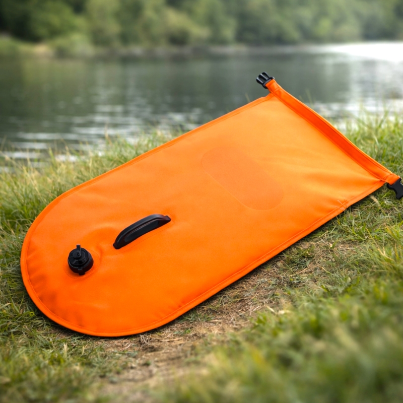 Bojka asekuracyjna do pływania, dmuchana z suchą kieszenią 2w1