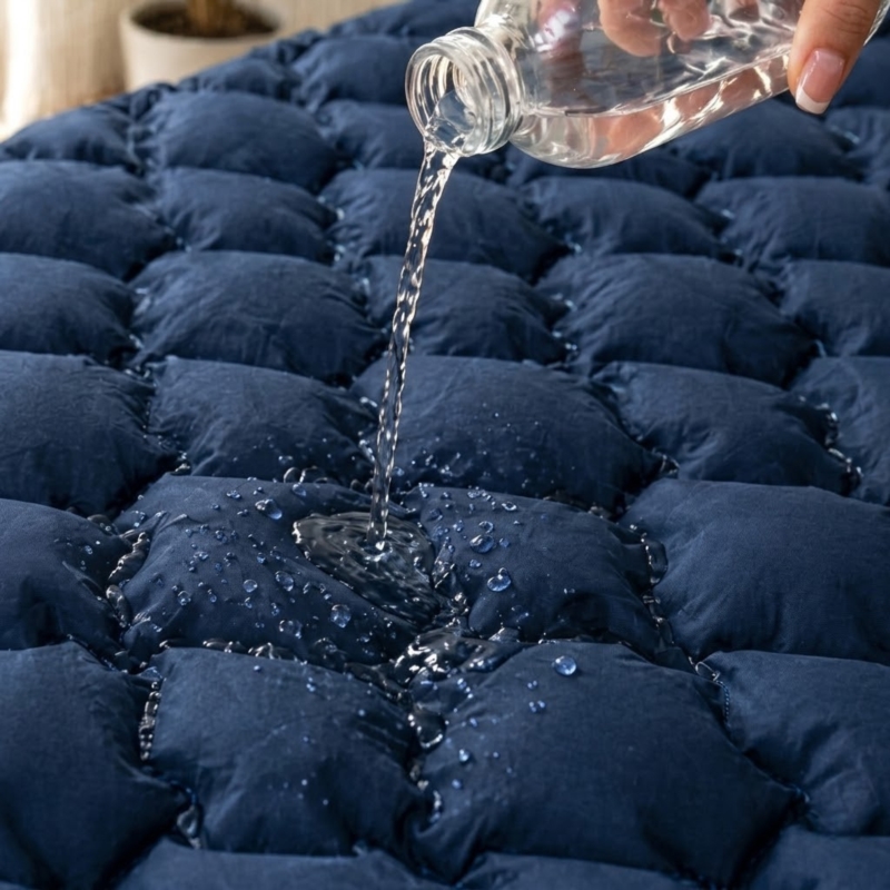 Materac turystyczny jednoosobowy dmuchany z wbudowaną pompką 60x190cm Granatowy