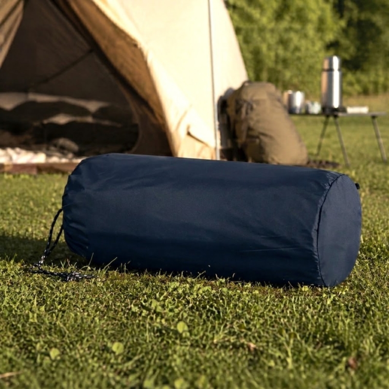 Materac turystyczny jednoosobowy dmuchany z wbudowaną pompką 60x190cm Granatowy