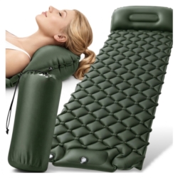 Materac turystyczny jednoosobowy dmuchany z wbudowaną pompką 60x190cm Ciemny Zielony