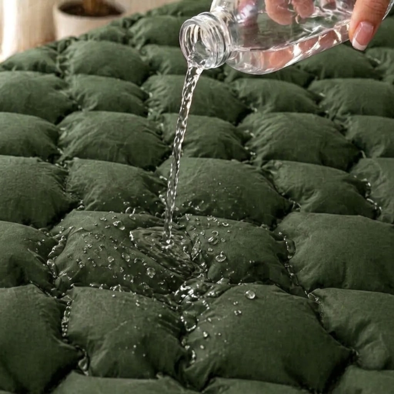 Materac turystyczny jednoosobowy dmuchany z wbudowaną pompką 60x190cm Ciemny Zielony