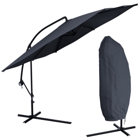 Parasol ogrodowy prostokątny na wysięgniku składany 350cm 8 segmentów Grafitowy + Pokrowiec
