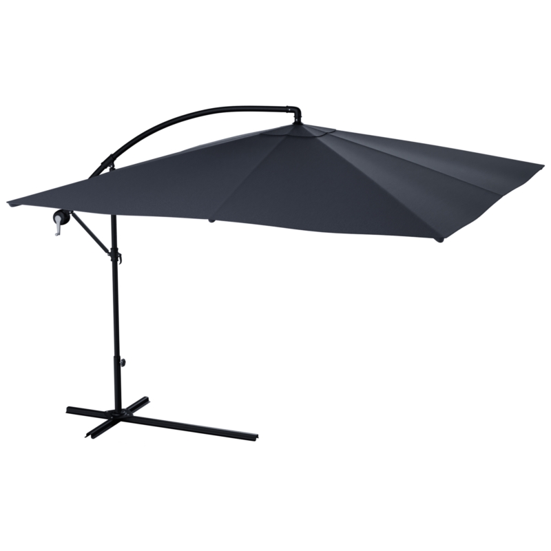 Parasol ogrodowy prostokątny na wysięgniku składany 350cm 8 segmentów Grafitowy + Pokrowiec