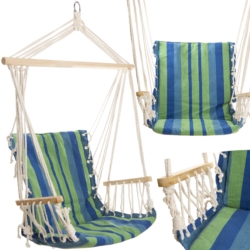 Hamak wiszący krzesło zawieszane z podłokietnikami Niebiesko-Zielony