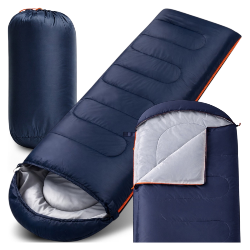 Śpiwór turystyczny mumia 210x75cm Granatowy + Pokrowiec