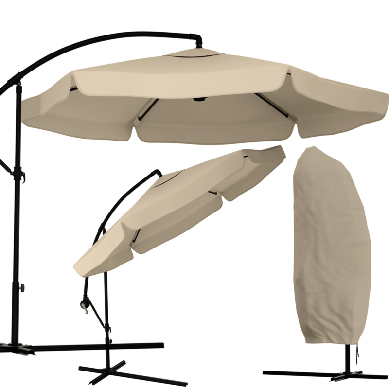 Parasol ogrodowy na wysięgniku składany 350cm Beżowy + Pokrowiec