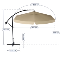 Parasol ogrodowy na wysięgniku składany 350cm Beżowy + Pokrowiec