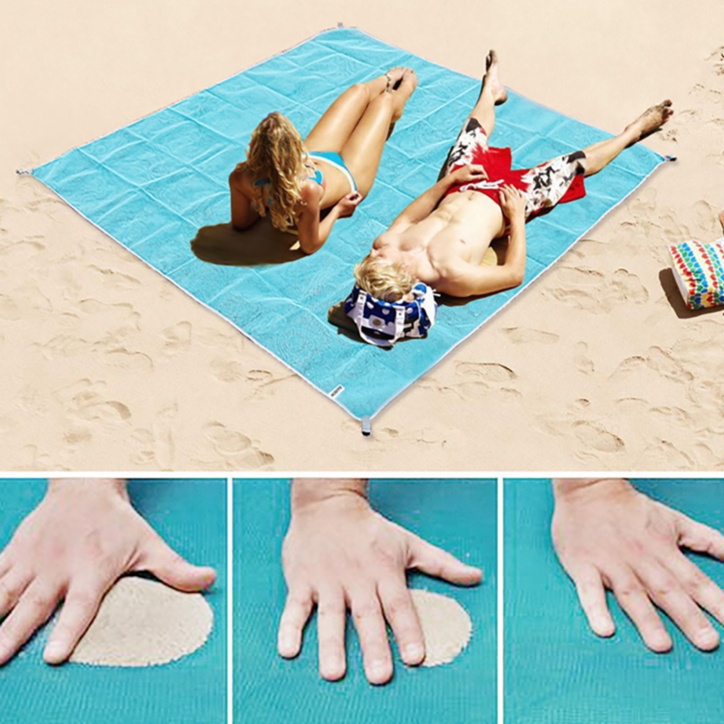 Mata plażowa koc Sand Free Niebieska 200x200cm