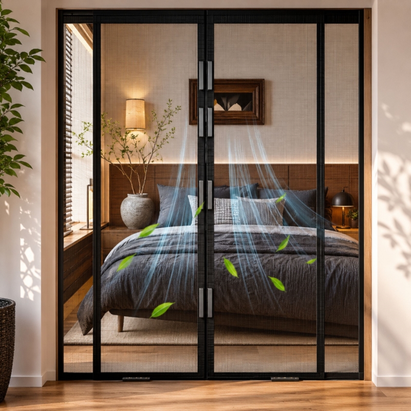 Moskitiera na drzwi z magnesem oraz możliwoscią docięcia 210/210x100/90/80cm Czarna