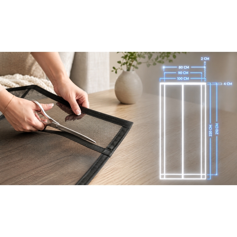 Moskitiera na drzwi z magnesem oraz możliwoscią docięcia 210/210x100/90/80cm Czarna