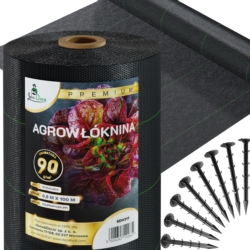 Agrowłóknina wiosenna ściółkująca na chwasty czarna 90g/m2 0,8x100m + 100 Szpilek