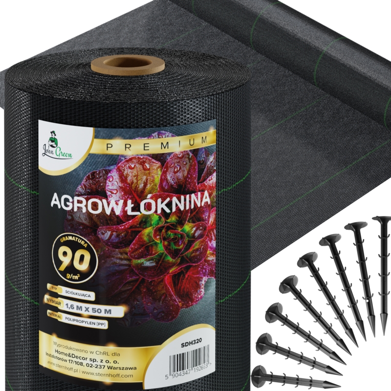 Agrowłóknina wiosenna ściółkująca na chwasty czarna 90g/m2 1,6x50m + 50 Szpilek