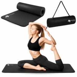Mata antypoślizgowa do ćwiczeń, fitness lub jogi NBR Czarna 183x61x1,5cm