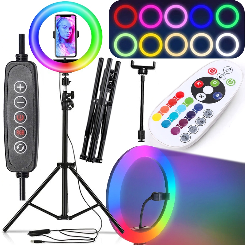 Lampa pierścieniowa do selfie LED RGB + Statyw + Pilot