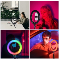 Lampa pierścieniowa do selfie LED RGB + Statyw + Pilot