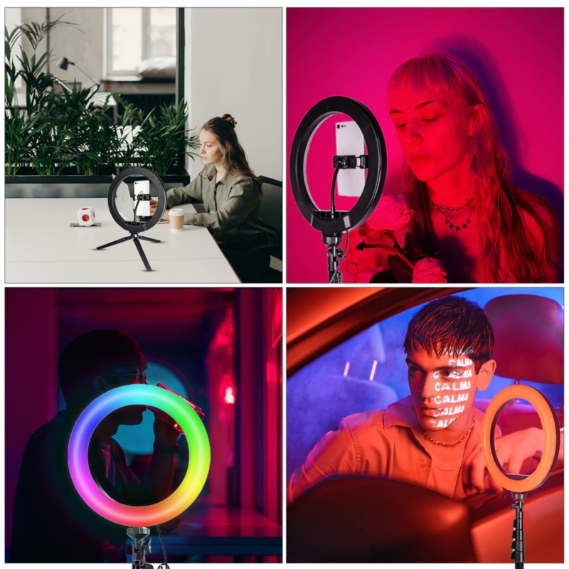 Lampa pierścieniowa do selfie LED RGB + Statyw + Pilot