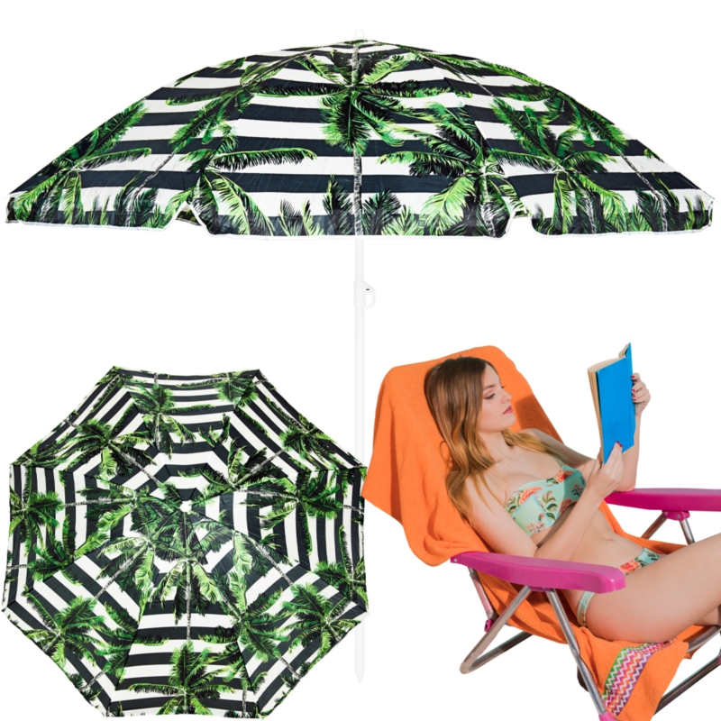 Parasol plażowy łamany składany Czarne pasy i Palmy 220cm