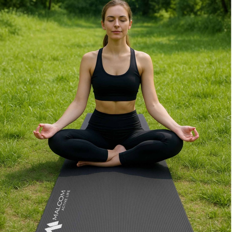 Mata antypoślizgowa do ćwiczeń, fitness lub jogi NBR Czarna 183x61x1cm