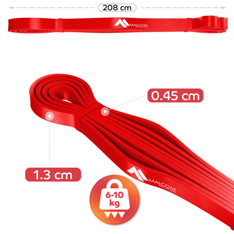 Guma oporowa do ćwiczeń gumy Powerband Czerwona 6-10kg