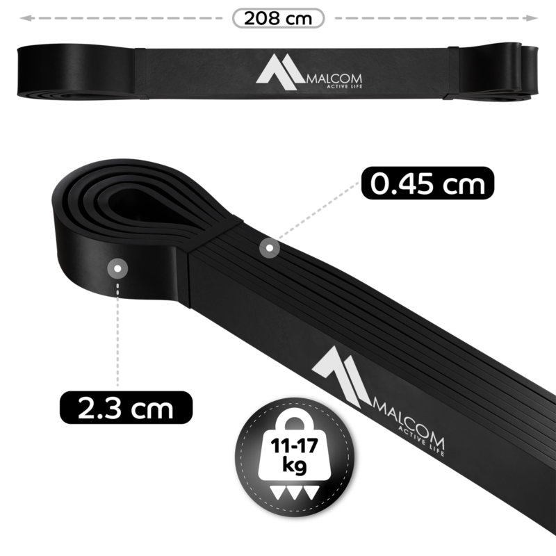 Guma oporowa do ćwiczeń gumy Powerband Czarna 11-17kg