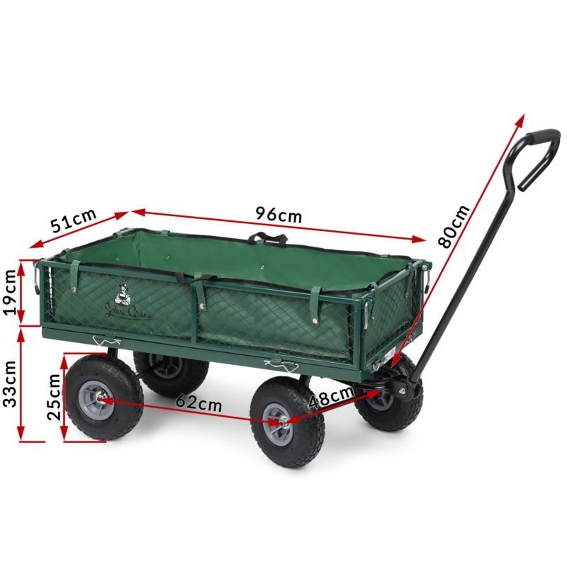 Wózek transportowy ogrodowy, przyczepka z opuszczanymi burtami oraz wkładem 100L 500kg