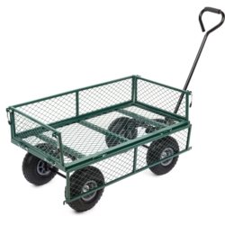 Wózek transportowy ogrodowy, przyczepka z opuszczanymi burtami oraz wkładem 100L 500kg