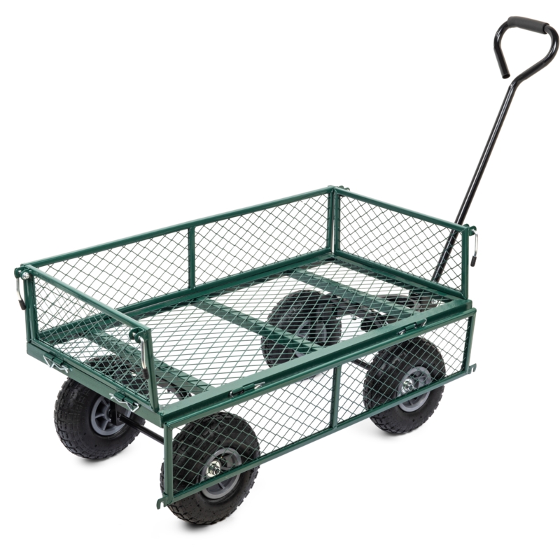 Wózek transportowy ogrodowy, przyczepka z opuszczanymi burtami oraz wkładem 100L 500kg