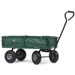 Wózek transportowy ogrodowy, przyczepka z opuszczanymi burtami oraz wkładem 100L 500kg
