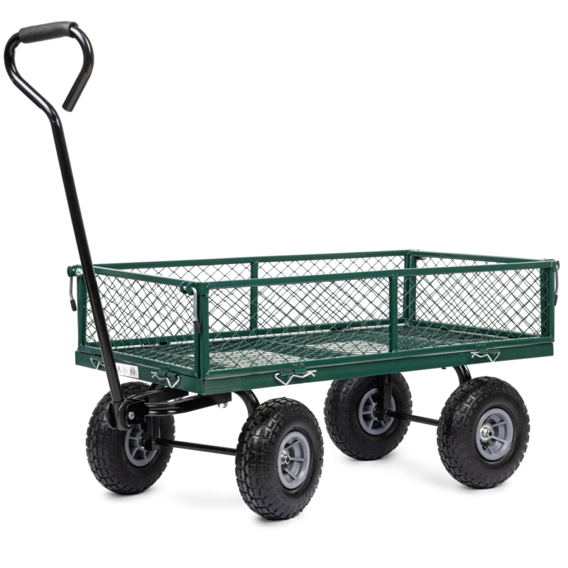 Wózek transportowy ogrodowy, przyczepka z opuszczanymi burtami oraz wkładem 100L 500kg