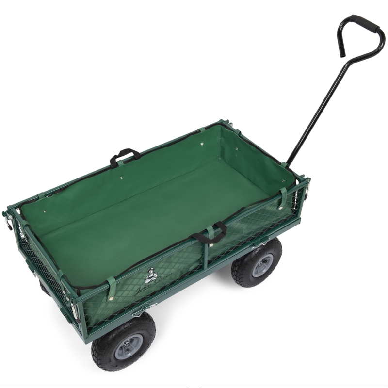 Wózek transportowy ogrodowy, przyczepka z opuszczanymi burtami oraz wkładem 100L 500kg