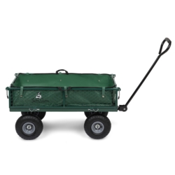 Wózek transportowy ogrodowy, przyczepka z opuszczanymi burtami oraz wkładem 100L 500kg